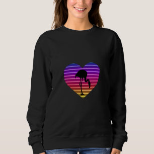 I Love Flamingos 80s Retro Heart Sunset Sweatshirt