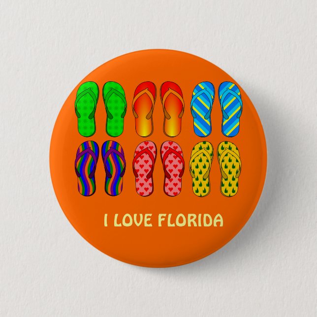 I Love Florida, beach flip-flops design Button (Front)