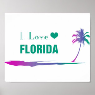 I Love Florida Colorful Green Poster
