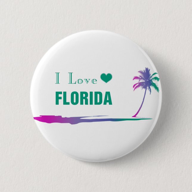 I Love Florida Colourful Green 2 Inch Round Button (Front)
