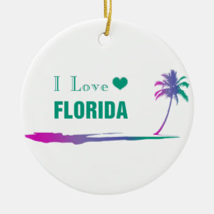 I Love Florida Colourful Green Ceramic Ornament