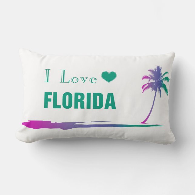I Love Florida Colourful Green Lumbar Pillow (Front)