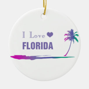 I Love Florida Colourful Purple Ceramic Ornament
