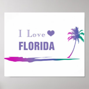 I Love Florida Colourful Purple Poster
