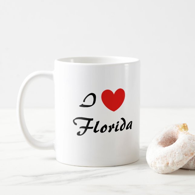 I Love Florida Heart Typography Coffee Mug (With Donut)