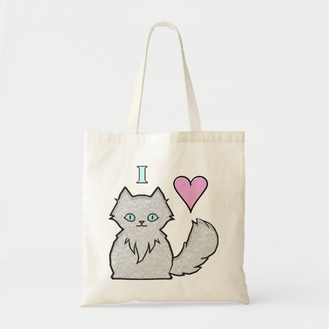I Love Fluffy White Kitties Tote Bag (Front)