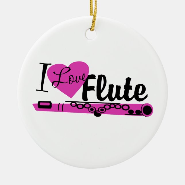 I Love Flute Marching Band Photo Ceramic Ornament (Front)