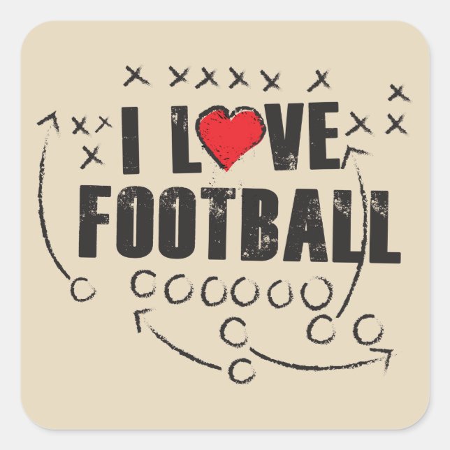 I Love Football - Beige Square 1½" Matte Stickers (Front)