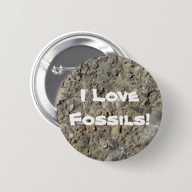 I Love Fossils! (Fossil Hash Print) 2 Inch Round Button (Front & Back)