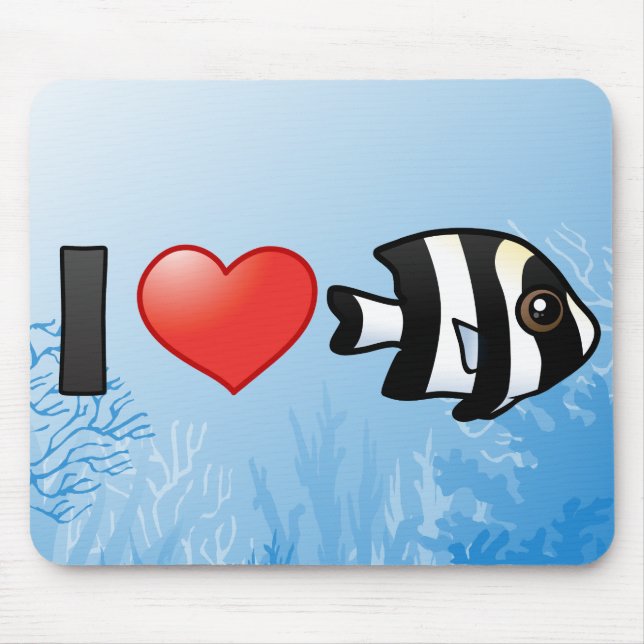 I Love Four Stripe Damselfish Mouse Pad (Front)