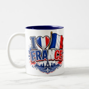 I Love FRANCE Team France 2026 Rooster Soccer  Two-Tone Coffee Mug