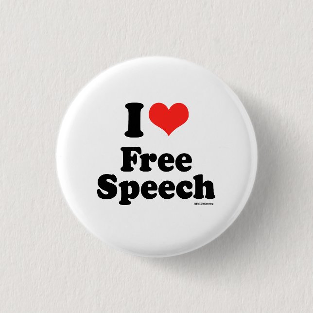 I LOVE FREE SPEECH 1 INCH ROUND BUTTON (Front)