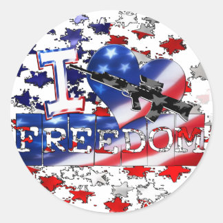 I LOVE FREEDOM - FIGHT FOR IT (GUN SYMBOL) CLASSIC ROUND STICKER