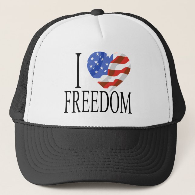 I Love Freedom US Flag Heart American Free Trucker Hat (Front)