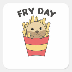 I Love Fry Day Funny Otter French Fries Friday Square Sticker