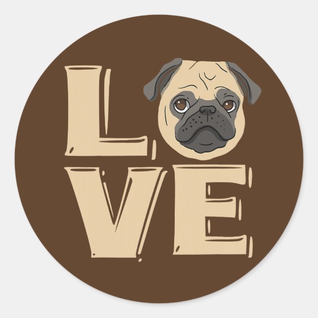 I Love Funny Pug Classic Round Sticker (Front)