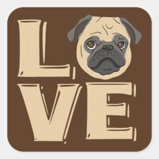 I Love Funny Pug Square Sticker