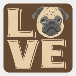 I Love Funny Pug Square Sticker