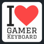 I love gamer keyboard square sticker<br><div class="desc">I love gamer keyboard,  for tech lovers</div>