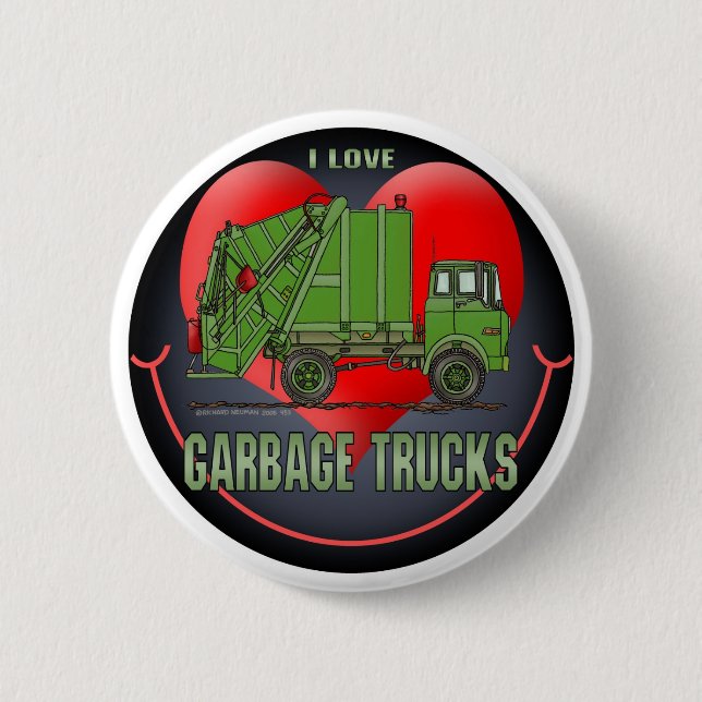I Love Garbage Truck Greens Button Pin (Front)