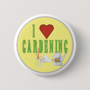 I Love Gardening Illustrated Text   2 Inch Round Button