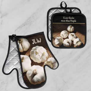 I Love Garlic more than People Fun Culinary Oven Mitt & Pot Holder Set