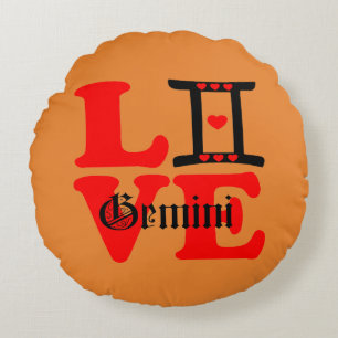 ♊★😍I Love Gemini-Best-Zodiac Sign Round Throw Pillow
