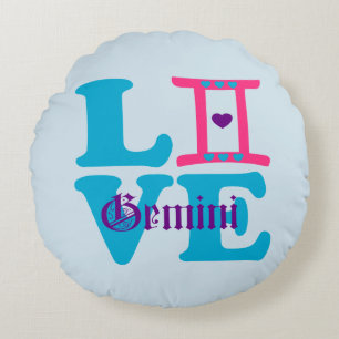 ♊★😍I Love Gemini-Best-Zodiac Sign Round Throw Pillow