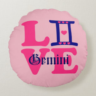 ♊★😍I Love Gemini-Best-Zodiac Sign Round Throw Pillow