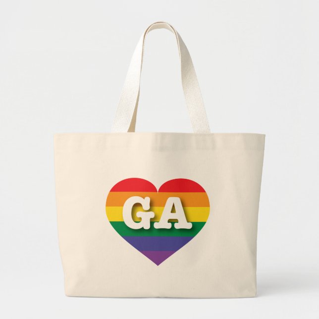 I Love Georgia Rainbow Heart Large Tote Bag (Front)