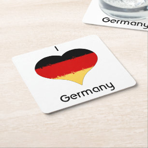 I Love Germany Grunge Heart Flag Design Square Paper Coaster