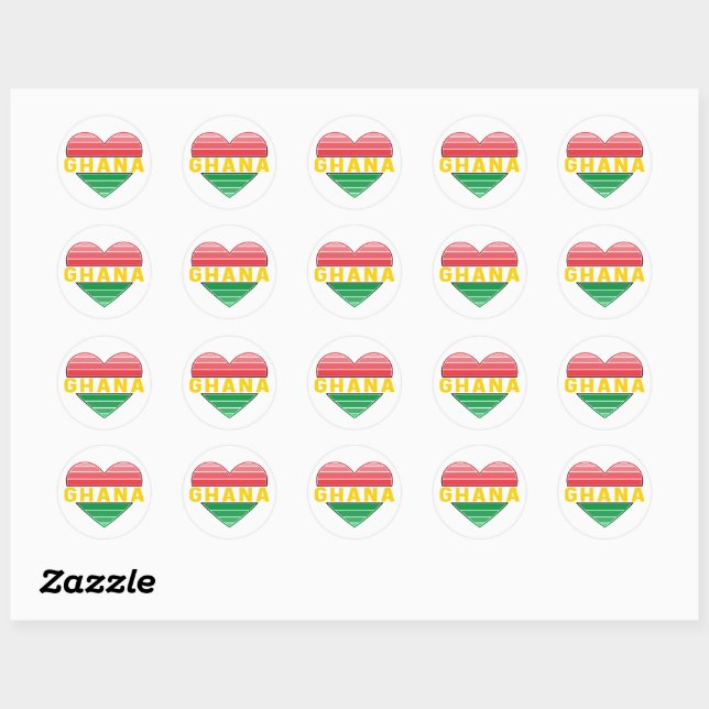 I Love Ghana, Ghanaian Heart Classic Round Sticker (Sheet)