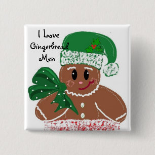 I Love Gingerbread Men 2 Inch Square Button