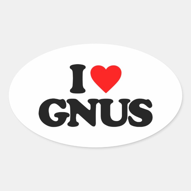 I LOVE GNUS OVAL STICKER (Front)