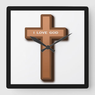 "I LOVE GOD" CROSS SQUARE WALL CLOCK