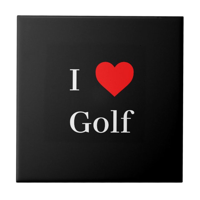 I love Golf Typography & Red Heart Black Tile (Front)