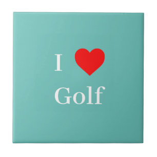 I love Golf Typography & Red Heart Mint Green Tile