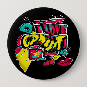 I love graffiti lips eyes bucket colour red yellow 4 inch round button
