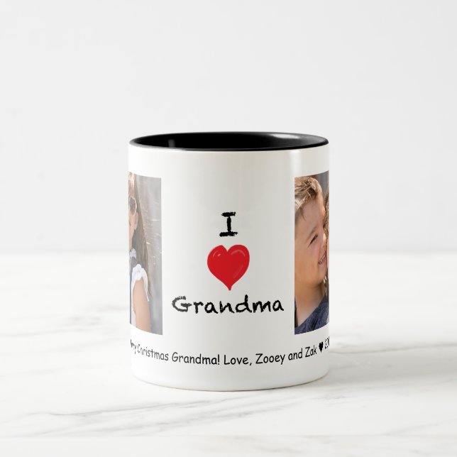 I love Grandma 2 Photo Customizable Mug (Center)