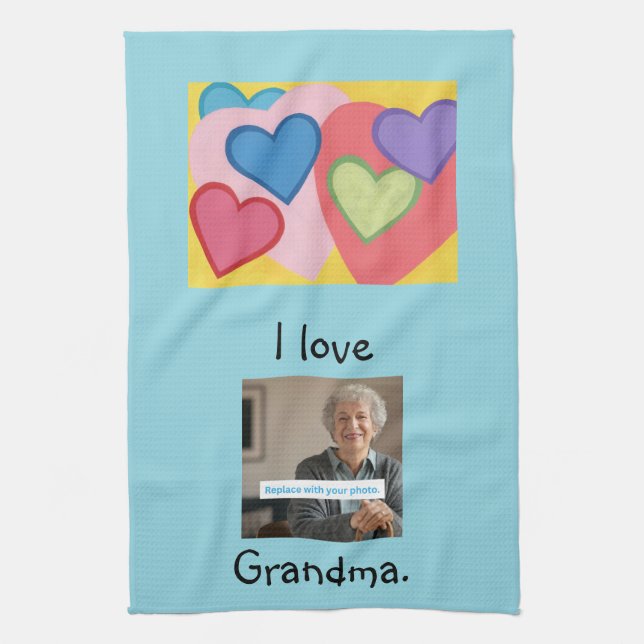 I love Grandma, custom heart kitchen towels (Vertical)