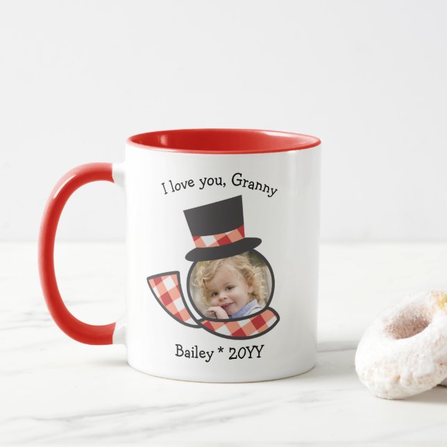I love Grandma Snowman Face Christmas Mug (With Donut)