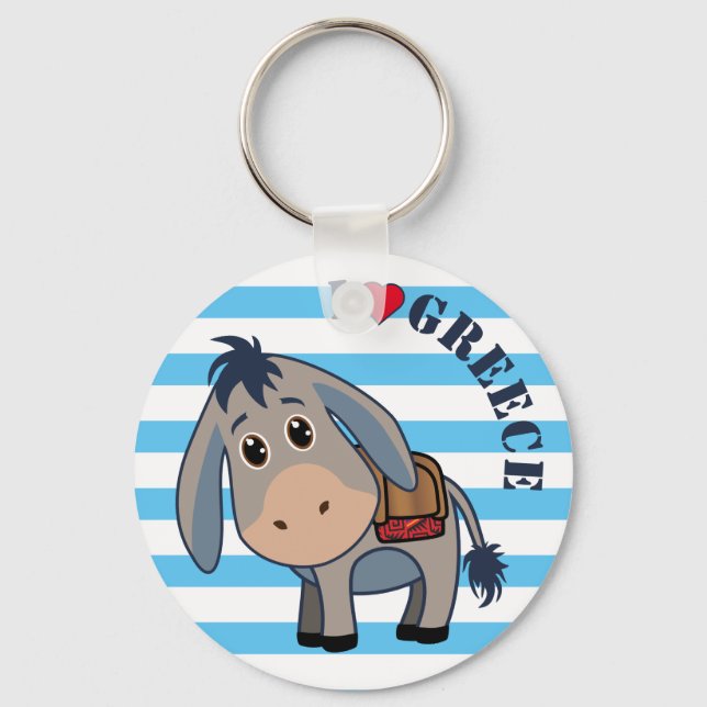 'I love Greece' Cute Donkey Keychain (Front)