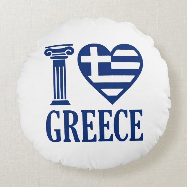I love Greece Round Pillow (Front)