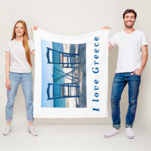 I love Greece taverna photo blue and white Fleece Blanket