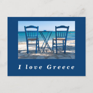 I love Greece taverna photo blue and white Postcard