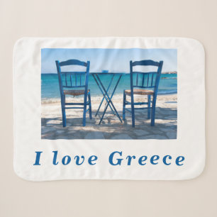 I love Greece taverna photo blue and white Sherpa Blanket