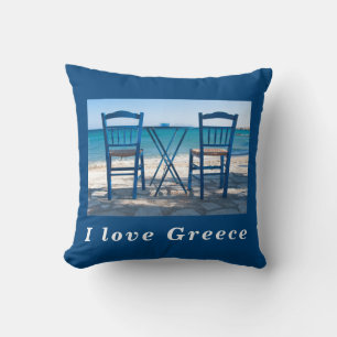 I love Greece taverna photo blue and white Throw Pillow