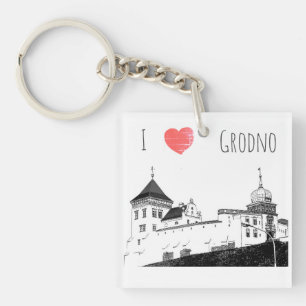 I Love Grodno Belarus Architecture Sketch Castle Keychain