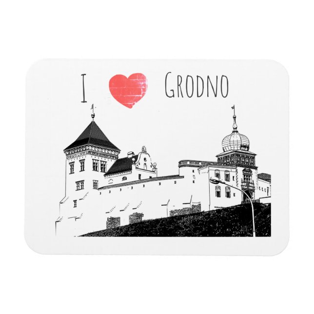 I Love Grodno Belarus Architecture Sketch Castle Magnet (Horizontal)