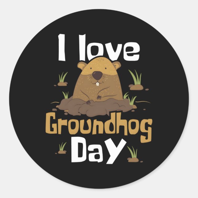 I Love Groundhog Day Woodchuck Groundhog Day Classic Round Sticker (Front)